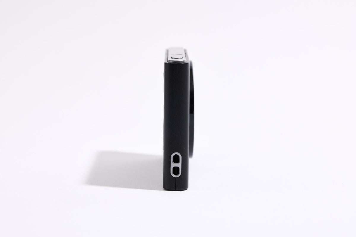 PiX Pocket Camera in Black, side view with buttons