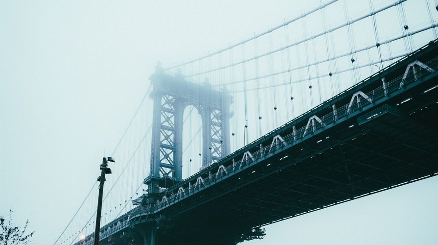 The Manhattan Bridge disappearing into fog