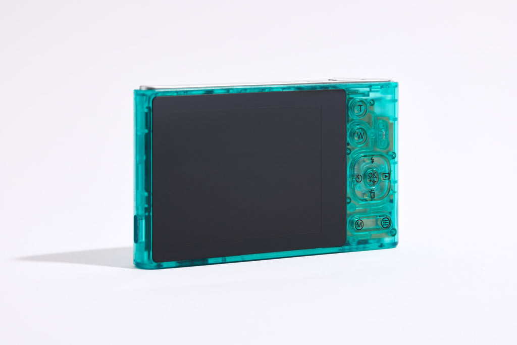 PiX Pocket Camera in Green, back view with screen
