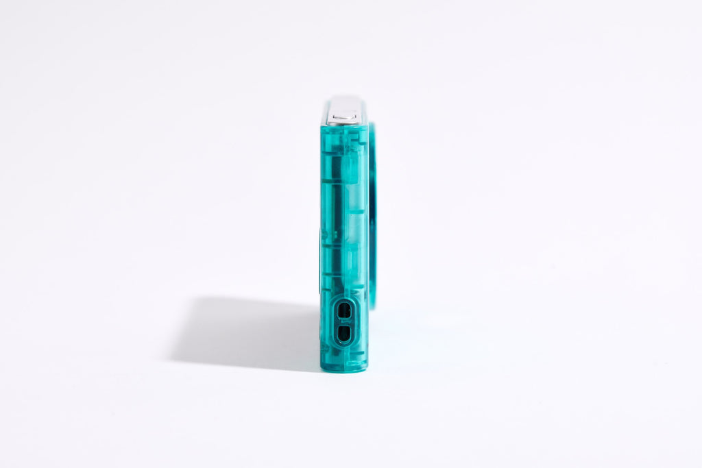 PiX Pocket Camera in Green, side view with buttons