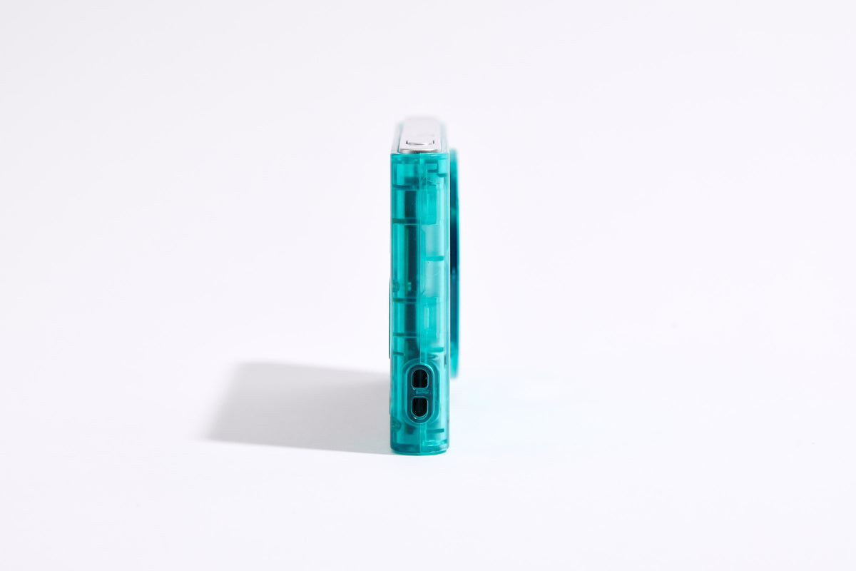 PiX Pocket Camera in Green, side view with buttons