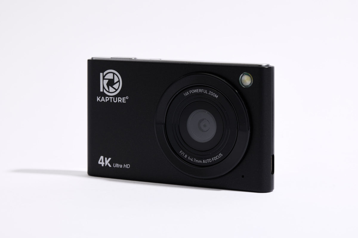 PiX Pocket Camera in Black, angled view