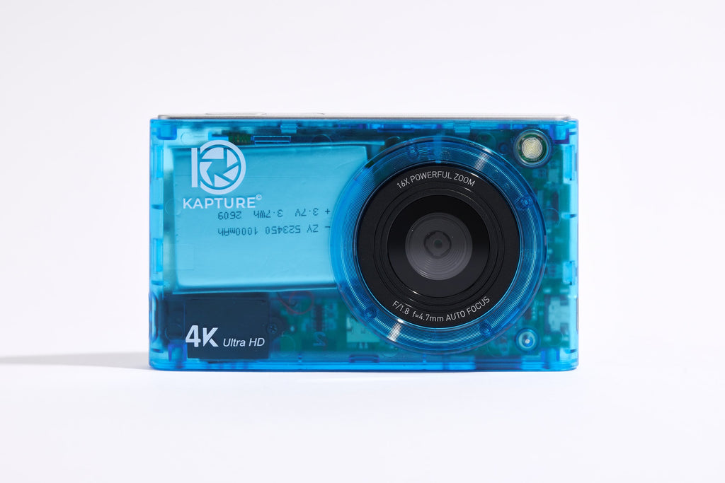 PiX Pocket Camera in Blue, front view