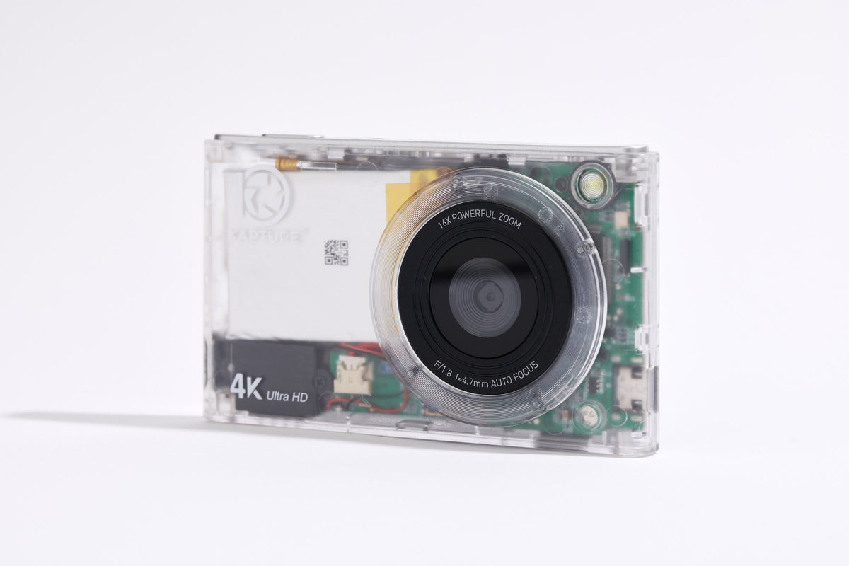 PiX Pocket Camera in Clear, angled view