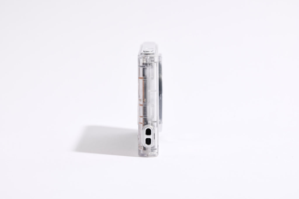 PiX Pocket Camera in Clear, side view with buttons