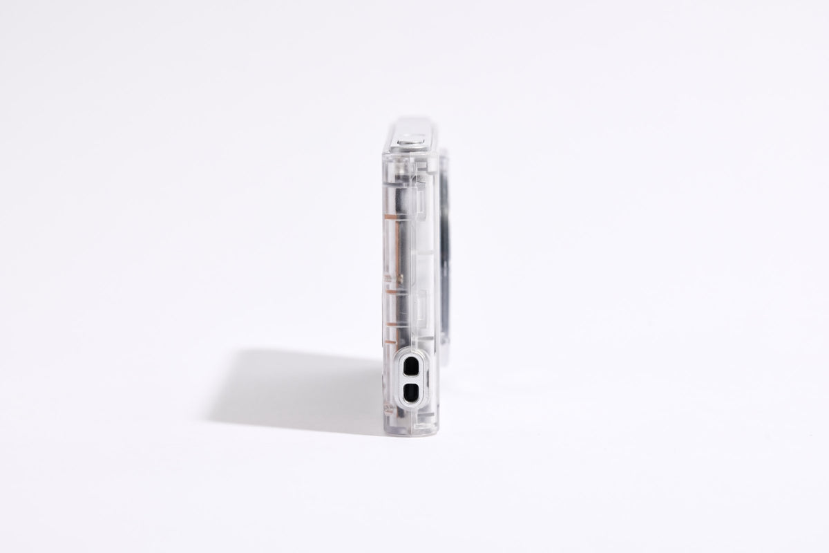 PiX Pocket Camera in Clear, side view with buttons