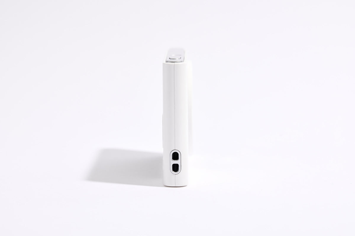 PiX Pocket Camera in White, side view with buttons
