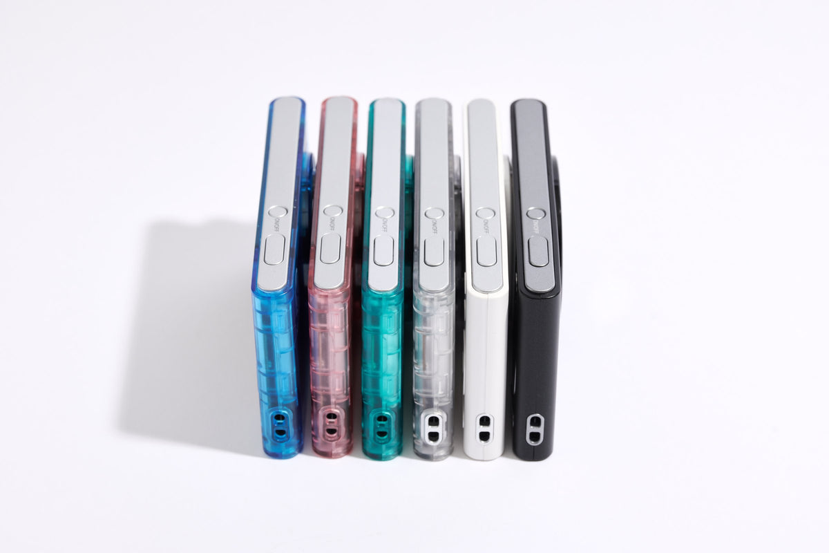 PiX in all six colors, side by side, showing how thin they are