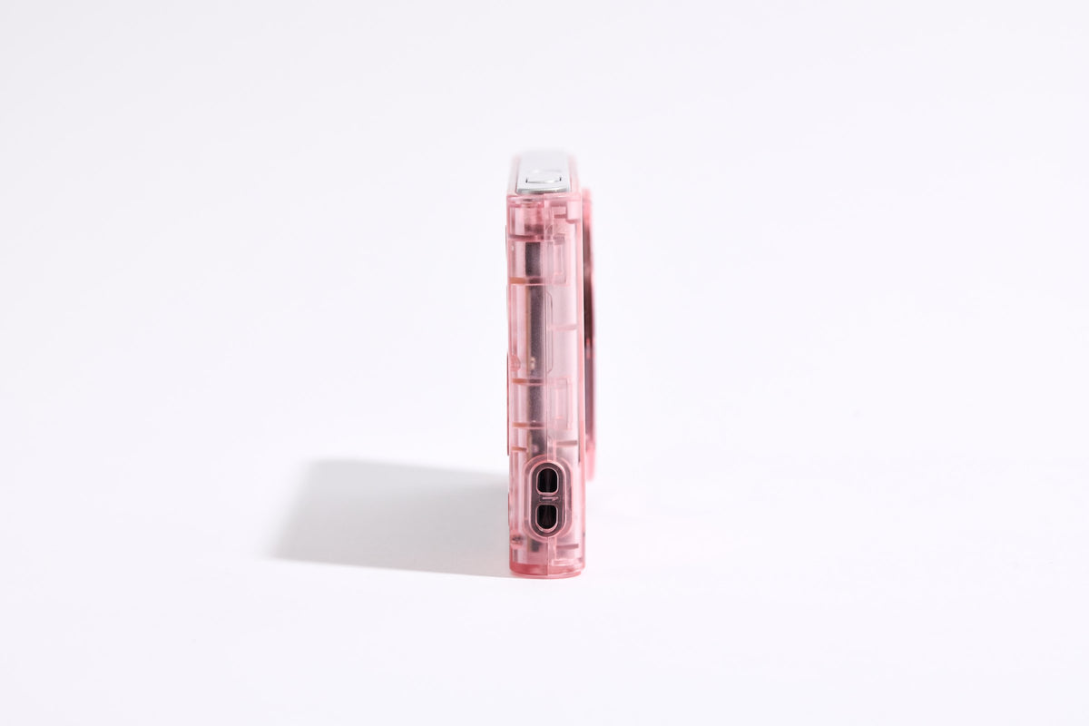 PiX Pocket Camera in Pink, side view with buttons