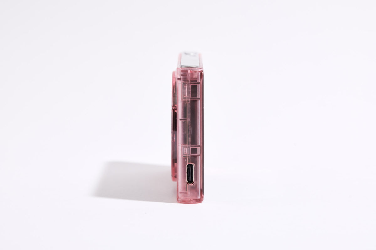 PiX Pocket Camera in Pink, side view with USB-C port