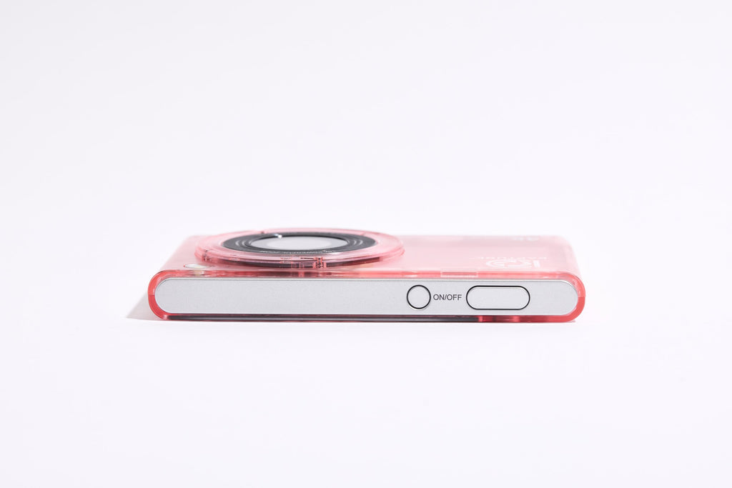 PiX Pocket Camera in Pink, top view, 11.8 mm thin