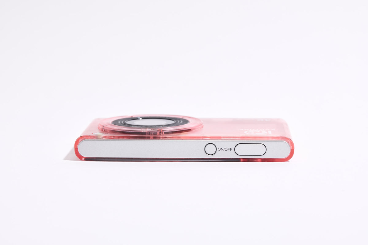 PiX Pocket Camera in Pink, top view, 11.8 mm thin